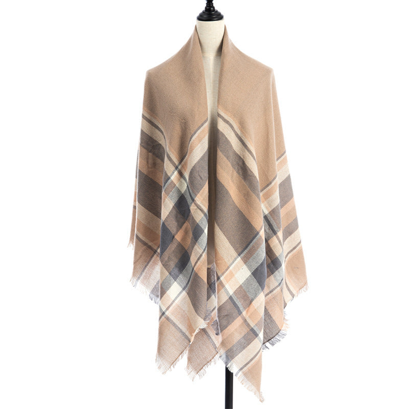 Sarah Express Women's Oversized Square Scarf Cashmere-like Double-Sided Shawl 140cm Woven Fall Winter Accessory