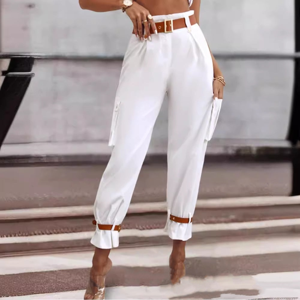 Sarah Express Wide Leg Trousers High Waist Contrast Belt Professional Pants