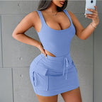 Sarah Express Women's Sleeveless Denim Jumpsuit with Skirt Overlay Two-Piece Set