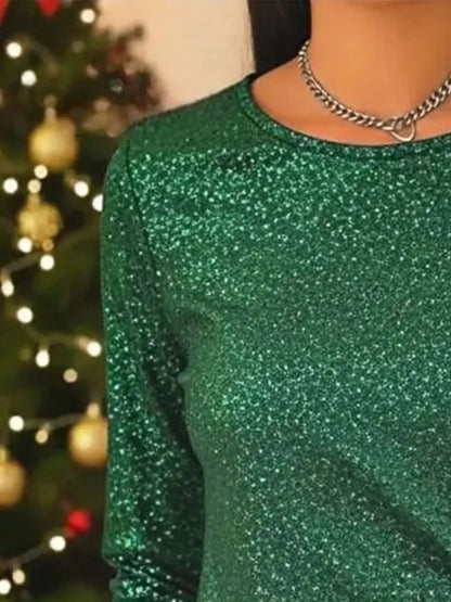 Sarah Express Women's Sequin Bow-Knot Long Sleeve Top - Plus Size Sparkle Blouse