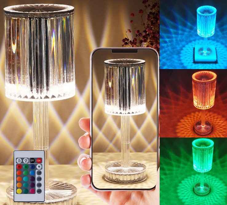 Sarah Express Crystal Diamond Table Lamp - Touch Dimmable LED Night Light for Bedroom Transparent Charging remote control16Color USB