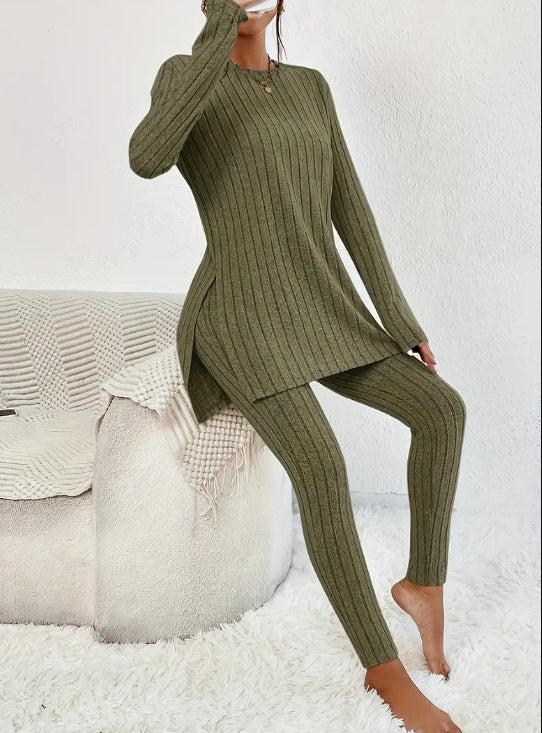 Sarah Express Women's Casual Cotton Two-Piece Matching Set Long Sleeve Top & Trousers