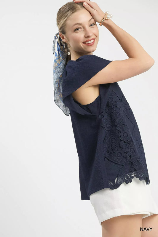 Sarah Express Women's Floral Lace Overlay Flutter Sleeve Top - Romantic Feminine Blouse