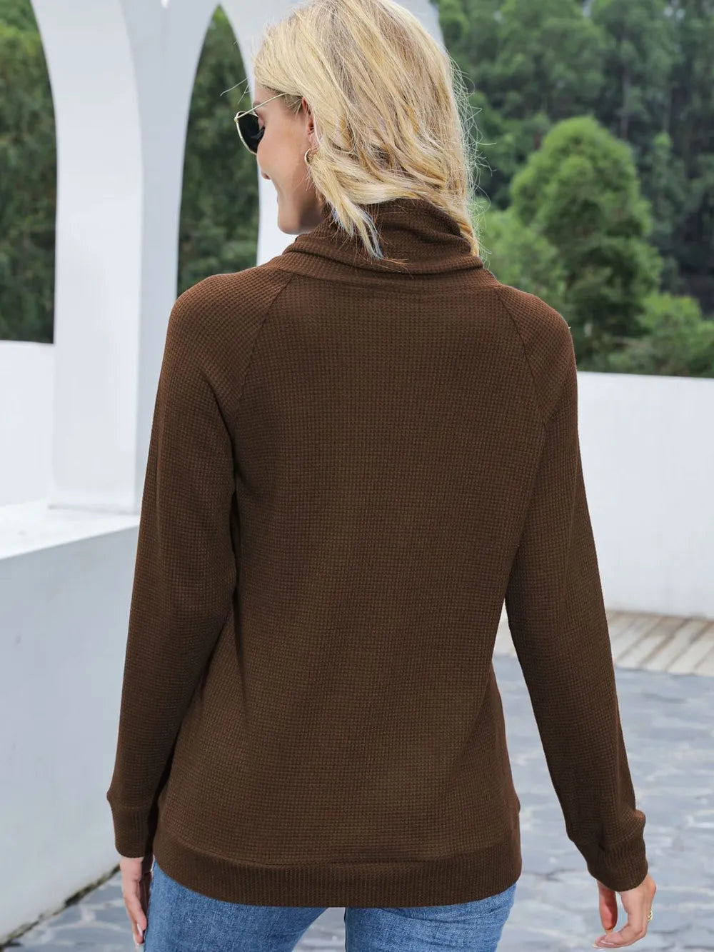 Sarah Express Women's Drawstring Mock Neck Raglan Sleeve T-Shirt