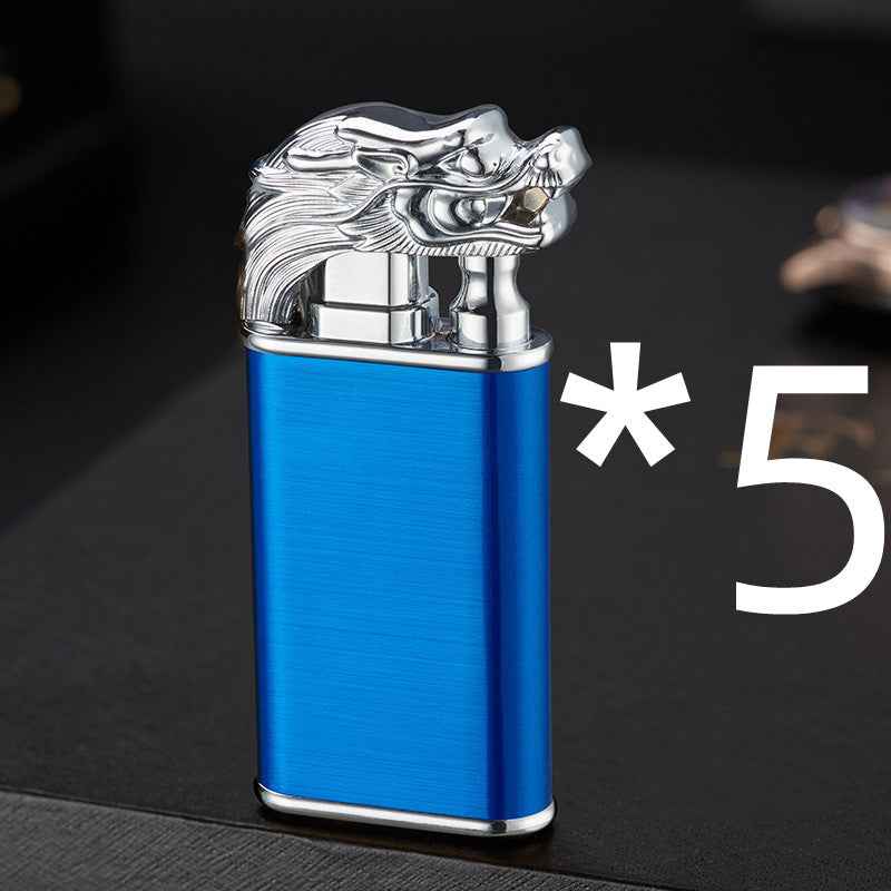Sarah Express Blue Flame Metal Lighter - Windproof Butane Lighter with Dolphin Dragon Design Blue faucet 5PCS