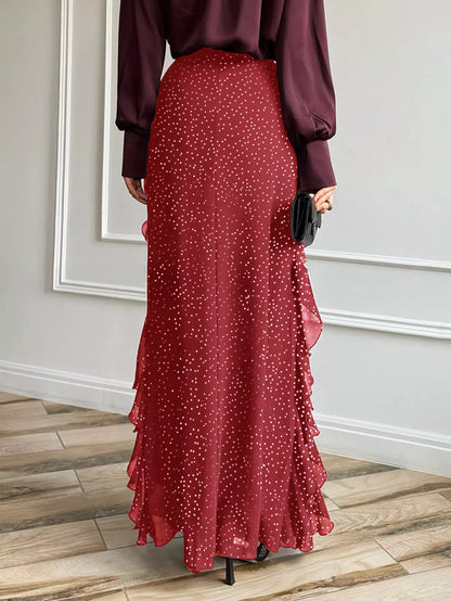 Sarah Express Women's Ruffled Polka Dot Maxi Skirt