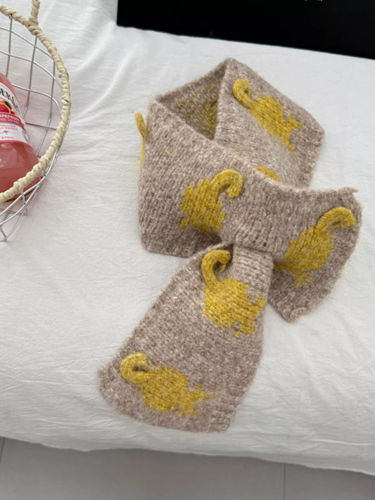 Sarah Express Women's Knitted Contrast Pattern Warm Scarf Khaki ONESIZE