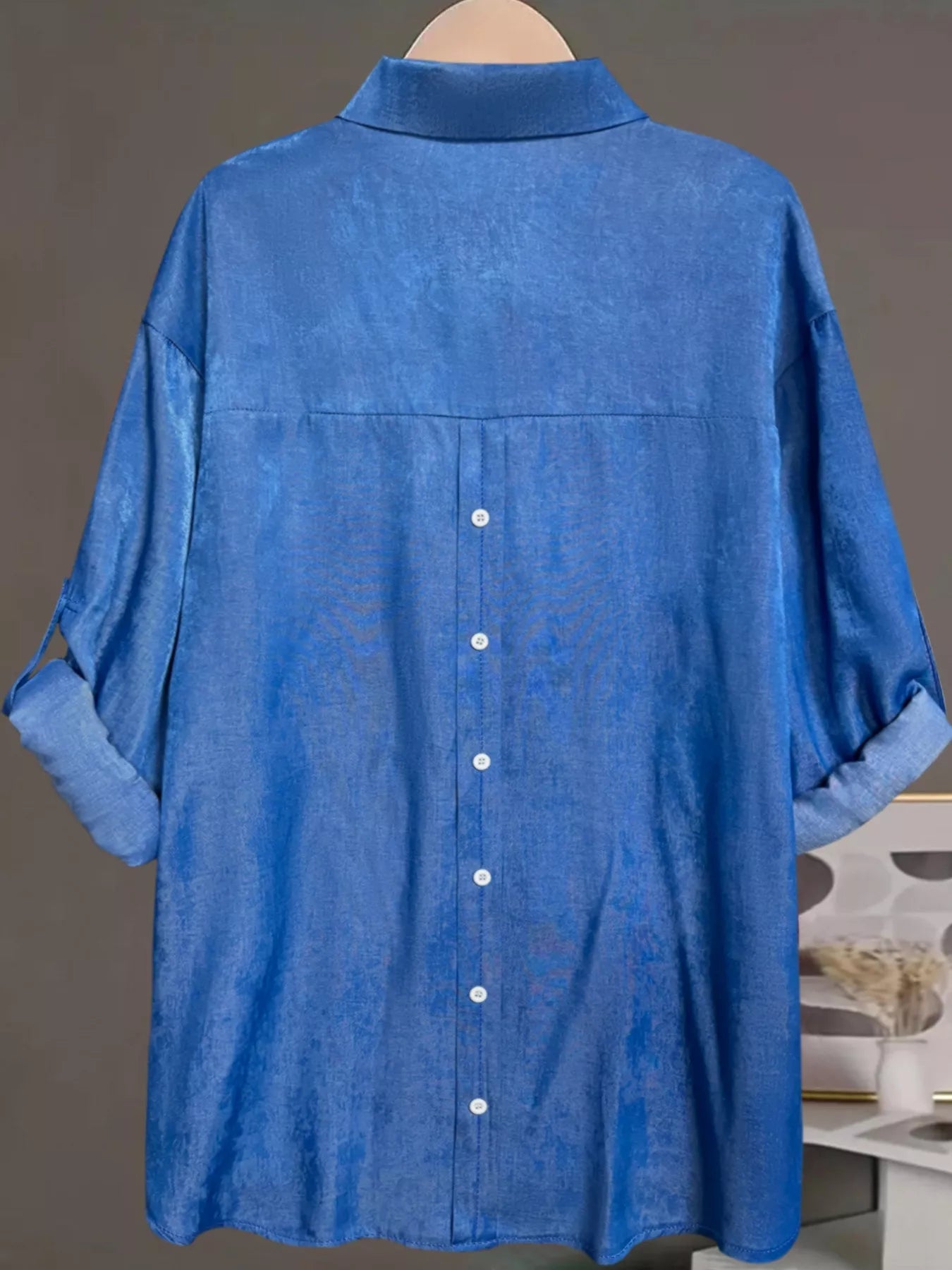 Sarah Express Women's Plus Size Collared Neck Half Button Blouse