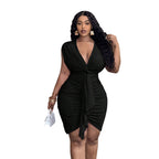 Women's V-Neck High Waist Ruffle Hip Dress