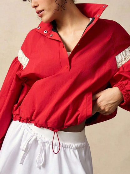 Sarah Express Women's Half Snap Drawstring Hem Sweatshirt