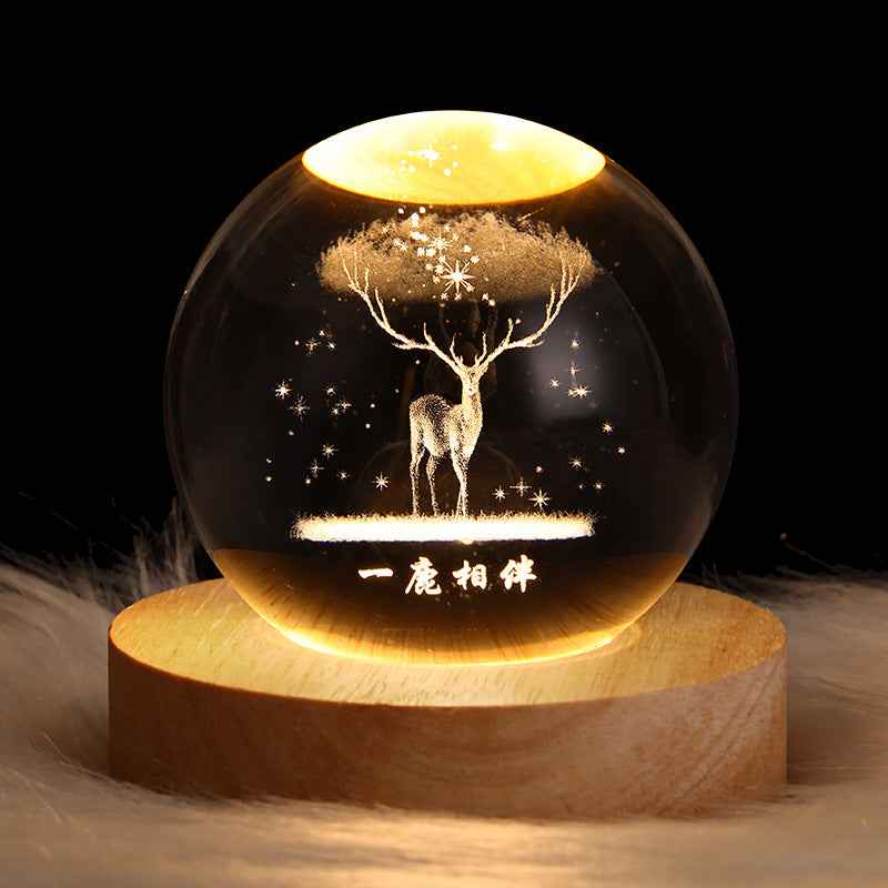 Sarah Express 3D Crystal Ball Night Light - Luminous Planetary Moon Galaxy Projection Lamp with Wooden Base