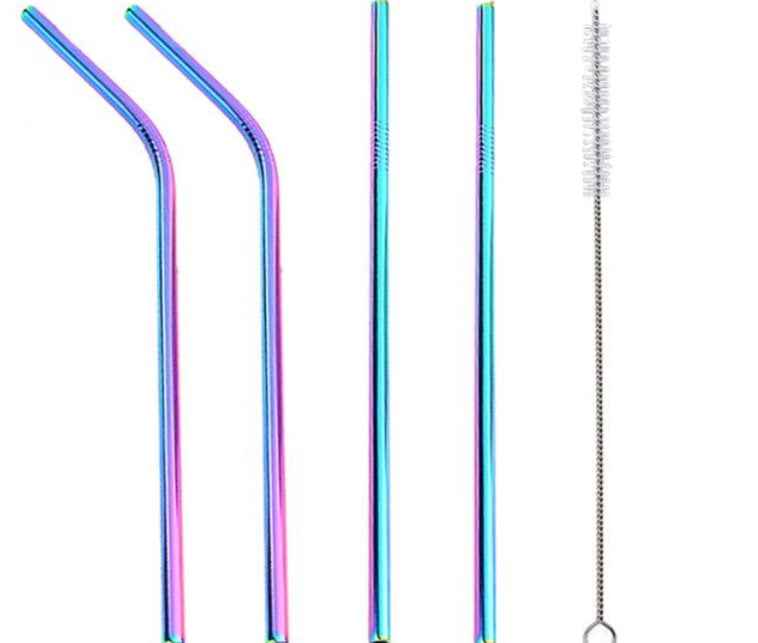 Sarah Express Colorful Reusable Stainless Steel Straws Set - Food Grade Stainless Steel Drinking Straws with Cleaning Brush Multicolor STRAIGHT.BENT