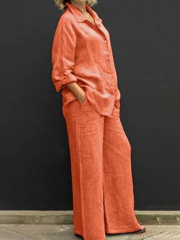 Sarah Express Casual Urban Shirt and Pants Set Long Sleeve Two Piece Matching Outfit
