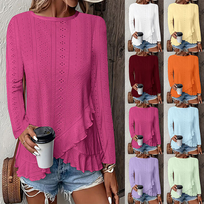 Sarah Express Women's Solid Color Long Sleeve Pullover Top Round Neck Loose Fit