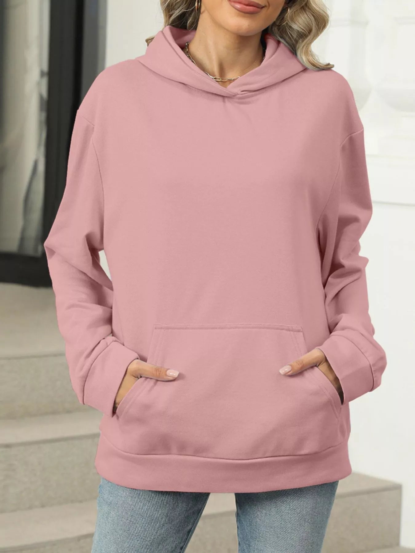Sarah Express Women's Kangaroo Pocket Long Sleeve Hoodie Pink