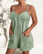 Sarah Express High Waist Sleeveless Romper Jumpsuit Metal Strap Pockets
