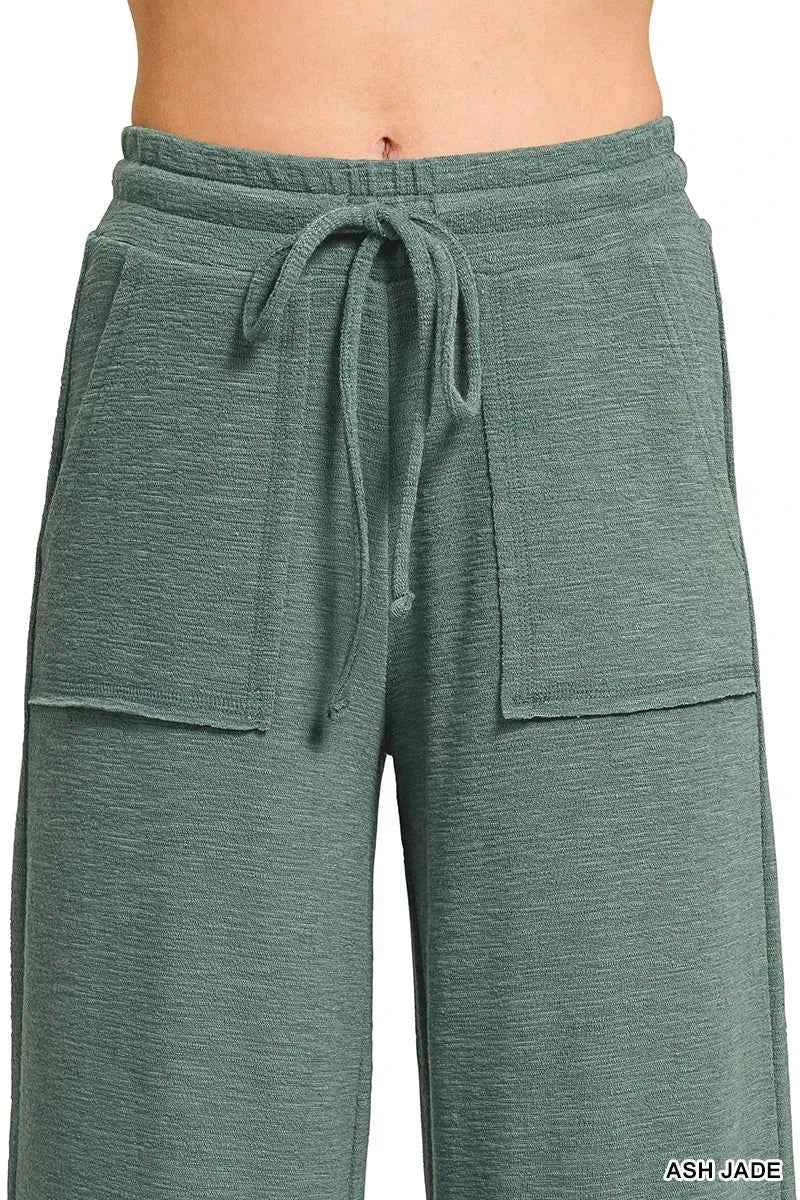 Sarah Express Women's Cotton Slub Short Sleeve Tee and Pants Set - Zenana Loungewear