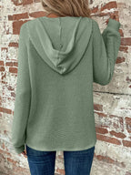 Sarah Express Women's Waffle Knit Long Sleeve Drawstring Hooded Top