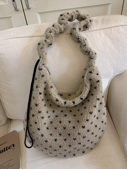 Sarah Express Women's Sherpa Ruched Strap Handbag - Plush Medium Shoulder Bag