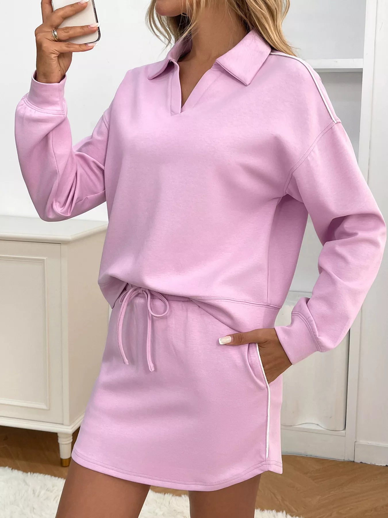 Sarah Express Women's Dropped Shoulder Top and Skirt Set