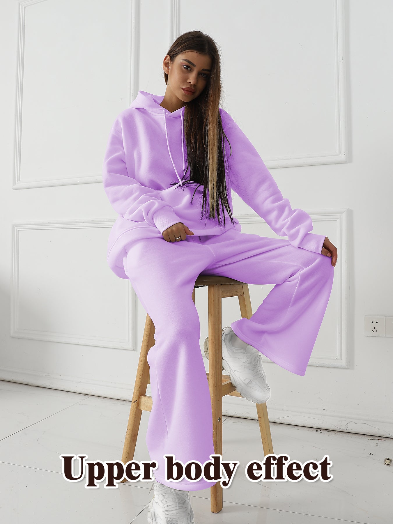 Sarah Express Women's Solid Color Sweatshirt Pants Set - Long Sleeve Casual Loungewear Two-Piece