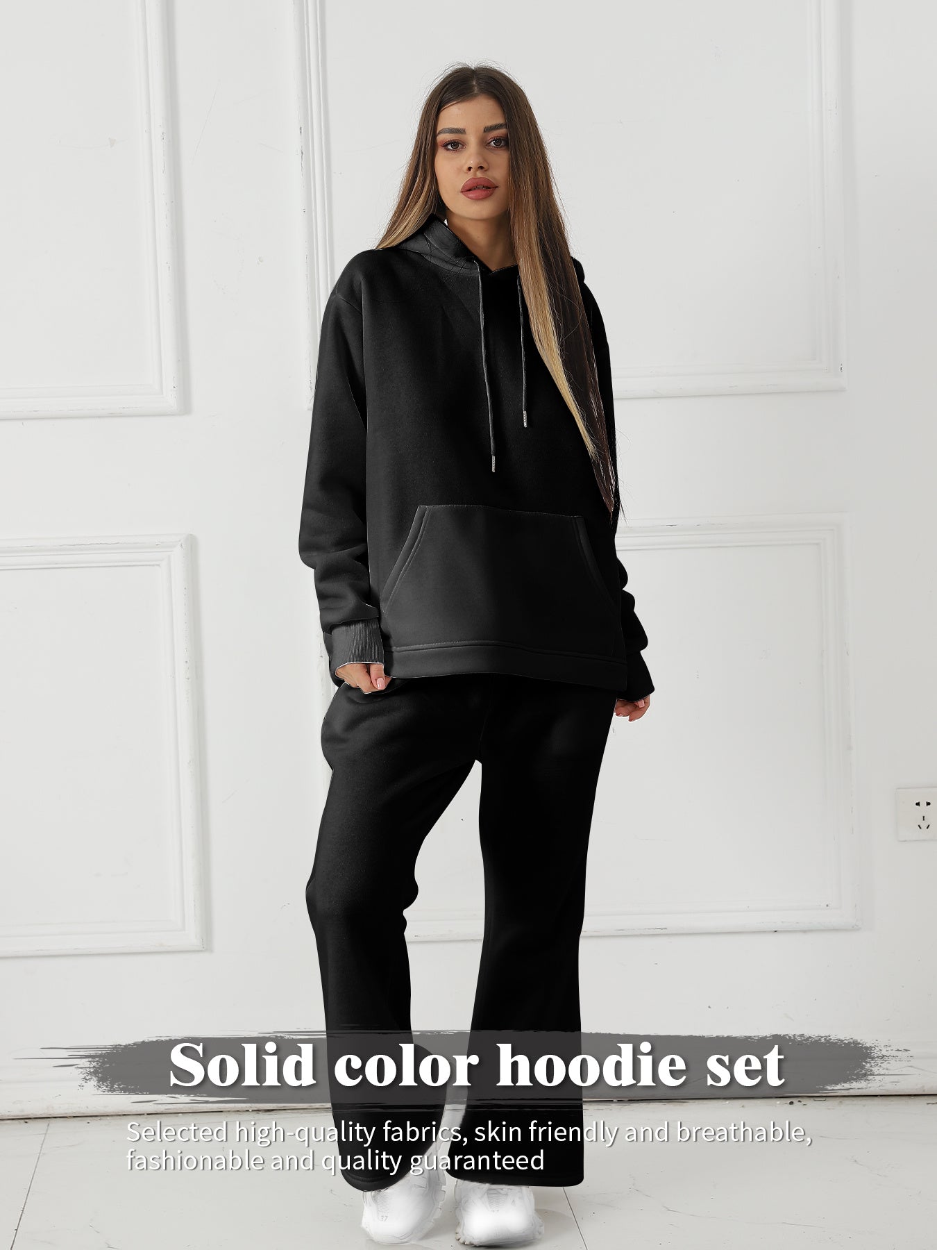 Sarah Express Women's Solid Color Sweatshirt Pants Set - Long Sleeve Casual Loungewear Two-Piece