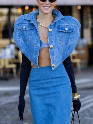 Sarah Express Women's Denim Vest Jacket High Waist Skirt Two-Piece Matching Set