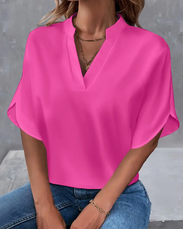 Sarah Express Notch Neck Blouse Split Sleeves Lightweight Summer