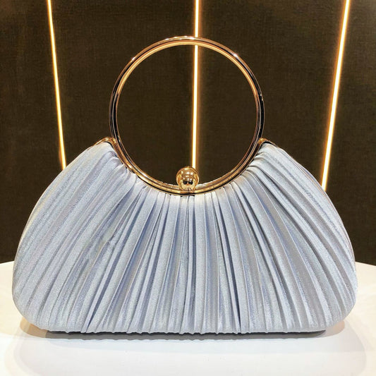Sarah Express Elegant Satin Pleated Evening Clutch Bag - Cheongsam Style Formal Handbag with Hasp Lock