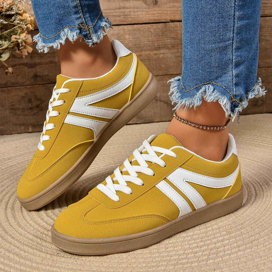 Sarah Express Women's Lace-Up Round Toe Flat Casual Sneakers - Comfortable Slip-On Walking Shoes