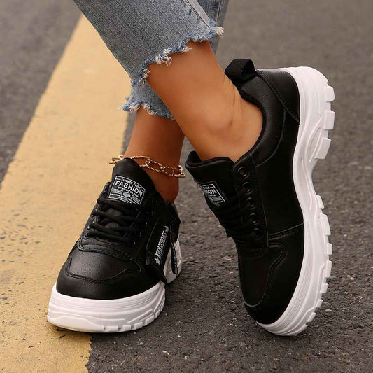 Sarah Express Women's Lace-Up Sneakers with Side Zipper - Thick Sole Round Toe Casual Sports Shoes