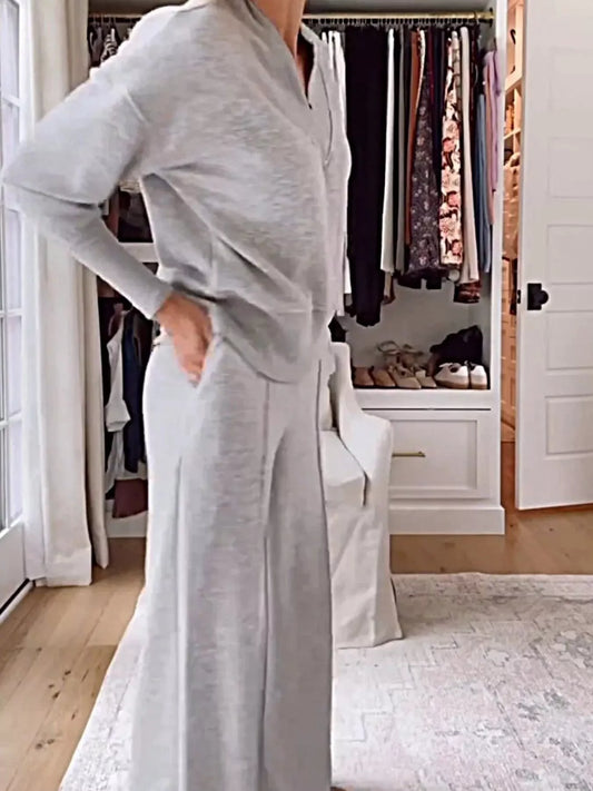 Sarah Express Women's Cozy V-Neck Top and Pants Lounge Set