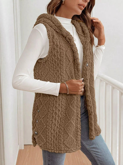 Sarah Express Women's Cozy Sherpa Fleece Hooded Vest Coat