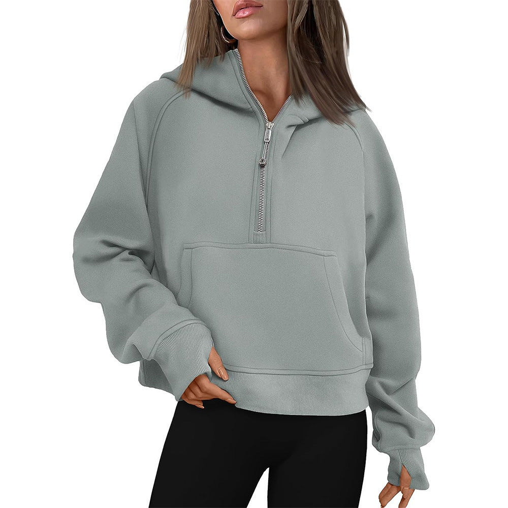 Sarah Express Women's Hooded Zipper Sweater Fleece Lined Fall Winter Casual Loose Fit Outerwear