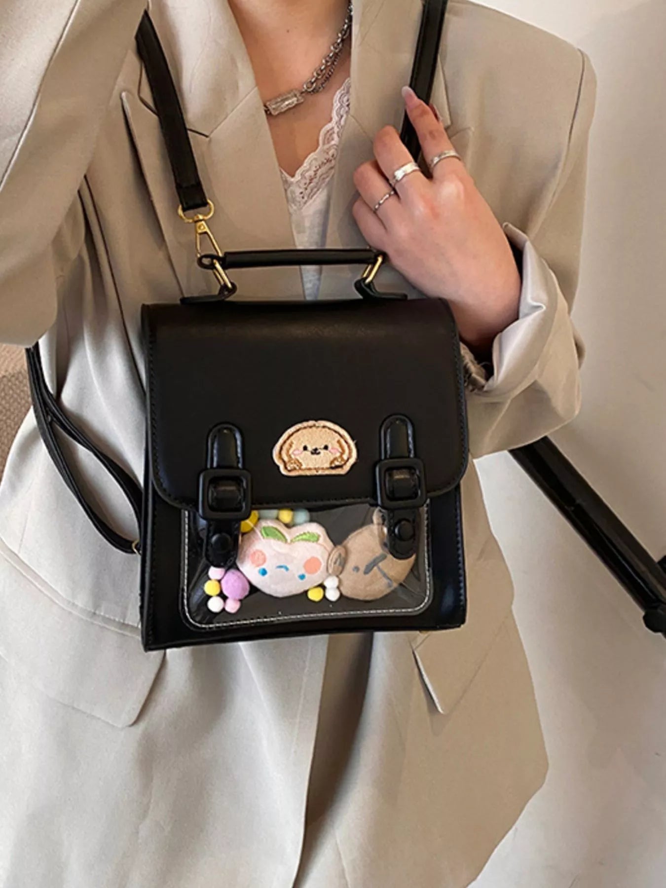 Sarah Express Mini Cartoon Patch Backpack - Cute PU Leather Small Backpack Bag