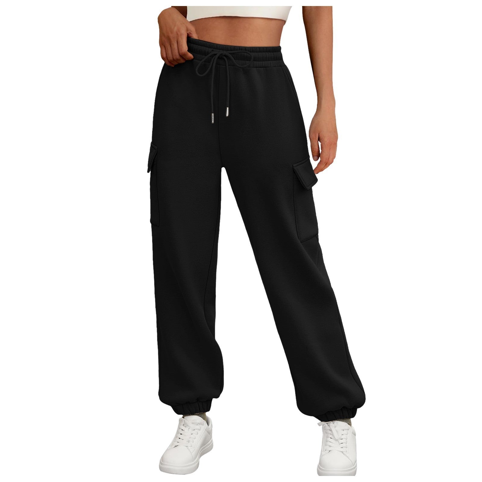 Sarah Express Women's Fleece Lined Baggy Joggers - High Waist Cargo Sweatpants Fall Winter Plus Size