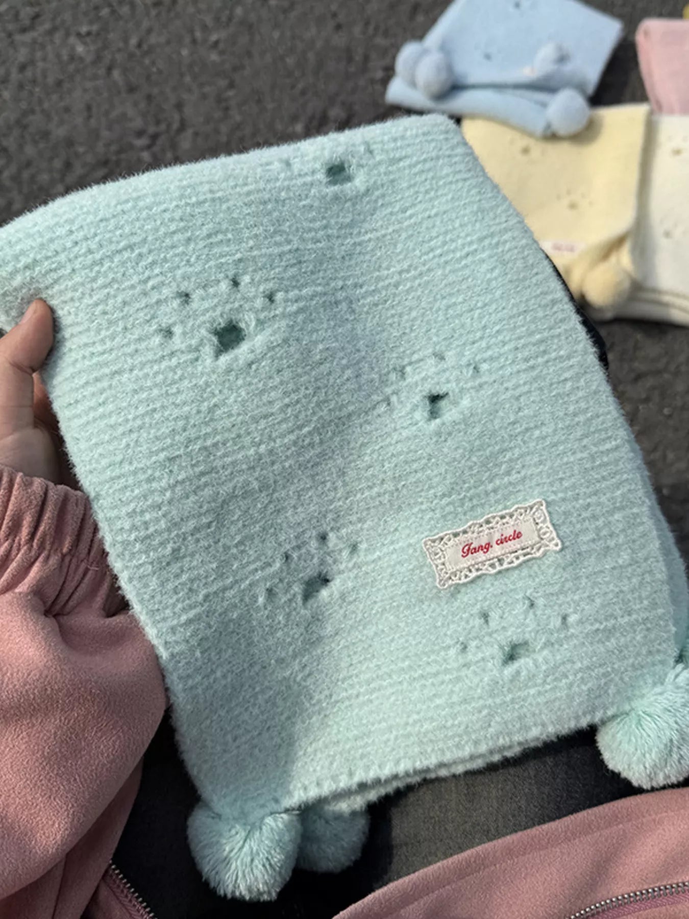 Trendsi Women's Cat Paw Pom-Pom Knitted Scarf Mint Green ONESIZE