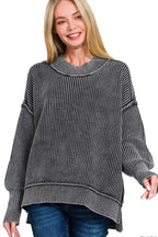 Washed Side Slit Oversized Sweater