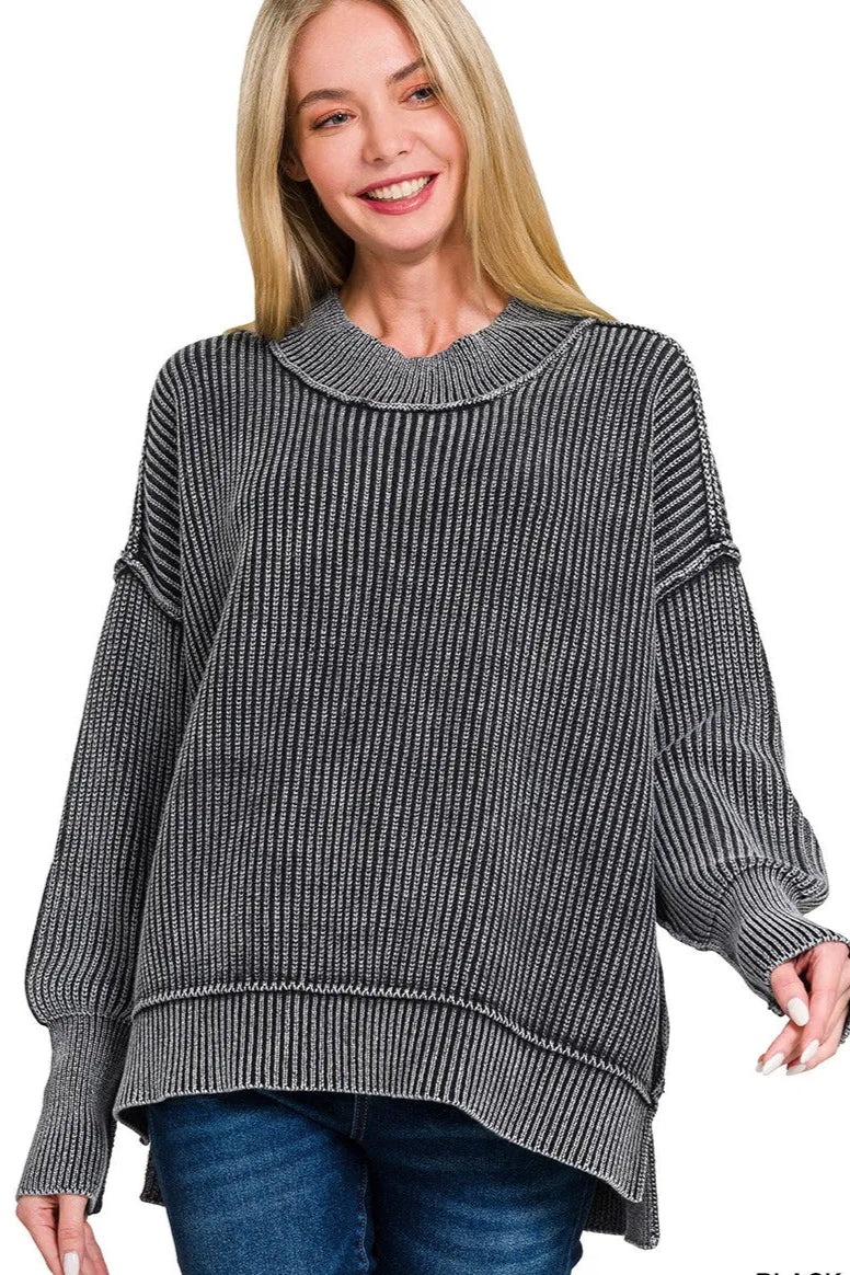 Washed Side Slit Oversized Sweater