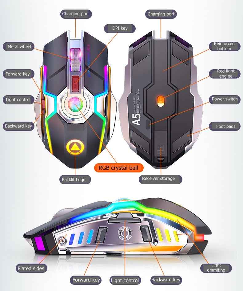 Sarah Express Wireless RGB Gaming Mouse Rechargeable Silent Click Ergonomic