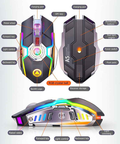 Sarah Express Wireless RGB Gaming Mouse Rechargeable Silent Click Ergonomic