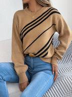 Sarah Express Women's Striped Pattern Casual Round Neck Sweater