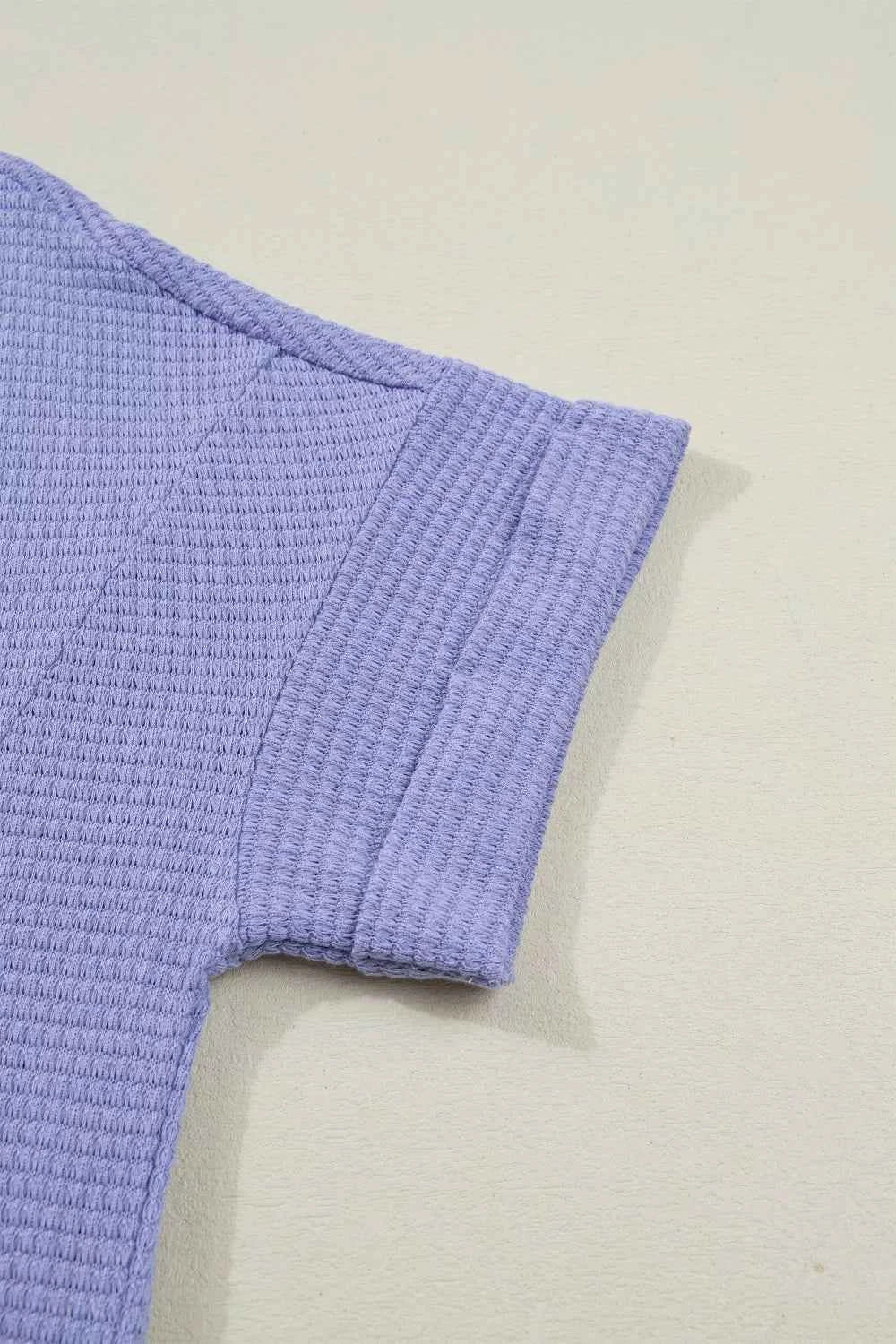 Sarah Express Women's Waffle Knit V-Neck Short Sleeve Top