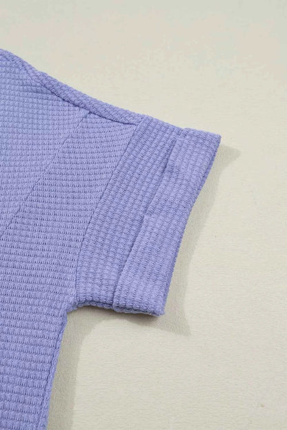 Sarah Express Women's Waffle Knit V-Neck Short Sleeve Top