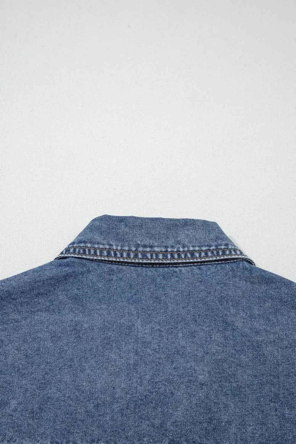 Sarah Express Women's Denim Shacket Button Front Short Sleeve Jacket with Pockets