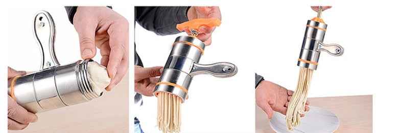 Sarah Express Stainless Steel Pasta Maker Machine with 7 Noodle Molds - Home Fresh Pasta Press