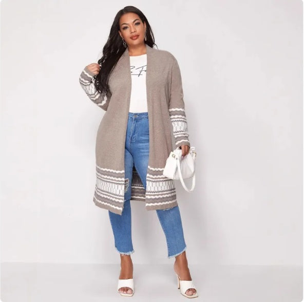 Sarah Express Women's Long Sequin Cardigan Jacket V-Neck Loose Fit Plus Size