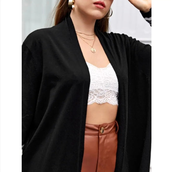 Sarah Express Women's Long Sequin Cardigan Jacket V-Neck Loose Fit Plus Size