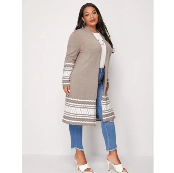 Sarah Express Women's Long Sequin Cardigan Jacket V-Neck Loose Fit Plus Size