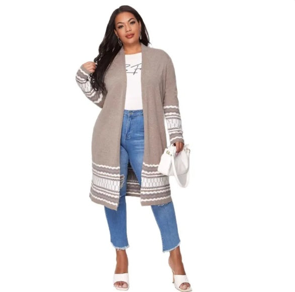 Sarah Express Women's Long Sequin Cardigan Jacket V-Neck Loose Fit Plus Size